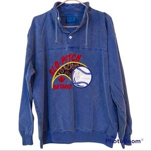 Vintage Pullover Denim Jacket Slo Pitch Ontario Stitched Patch Sun-K Sportswear
